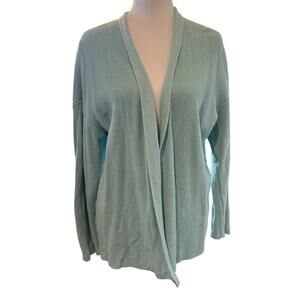 J.Jill Teal Open Front Sweater Knit Cardigan SIZE LARGE Womens Beachy Classic